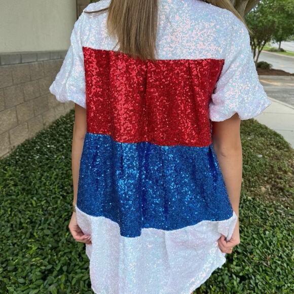 Peach Love California Kids Sequin Dress in Red, Blue, and White New No Tags - Picture 8 of 11